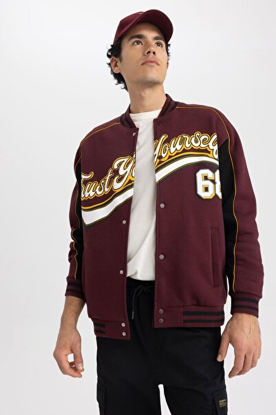 DeFacto Oversize Fit Kolej Yaka Bomber Baskılı I?çi Yumuşak Tüylü Hırka Z9179az23sp