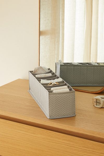 Ocean Home Textile 10 Compartment Gray Herringbone Cabinet Drawer Inside Accordion Type Folding Laundry Organizer