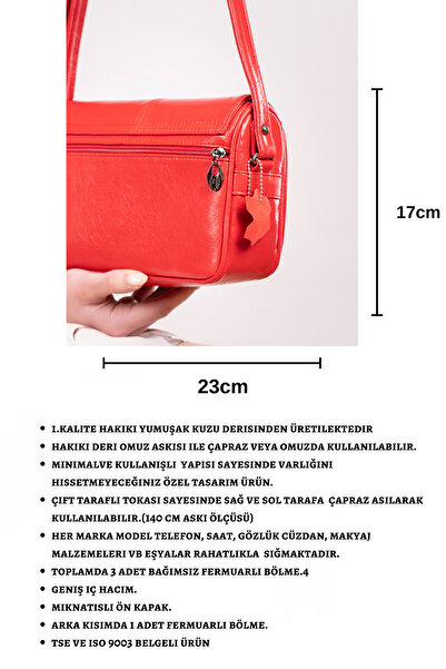 CüzCan Kırmızı Hakiki Deri Kadın Basic Omuz Çantası