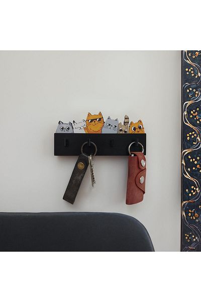 CajuArt Cute Colorful Cats - Keychain with Wall Hanging