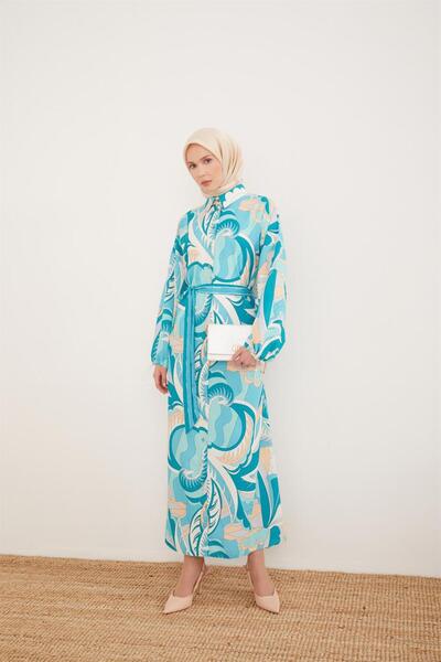 Armine Desenli Elbise 23y9622 Deniz Yeşili