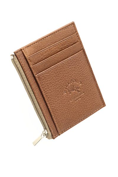 willpolo 85 Genuine Leather Zipper Compartment Women's Men's Card Holder Wallet with Coin Compartment