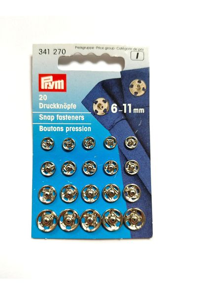 Prym Snap Steel Silver Color 6-11 mm 20 Pieces