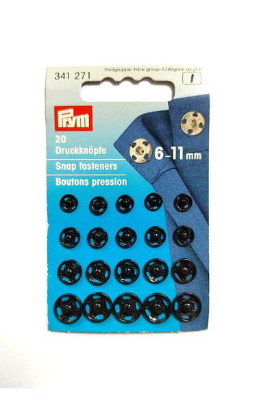 Prym Snap Steel Black Color 6-11 mm 20 Pieces
