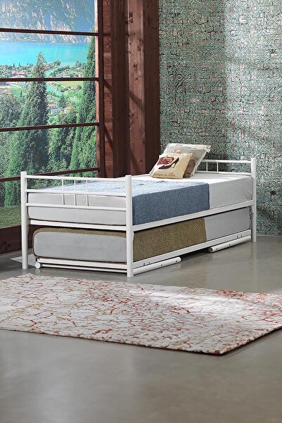 Unimet Yavrulu Ikiz Ferforje Metal Karyola-beyaz