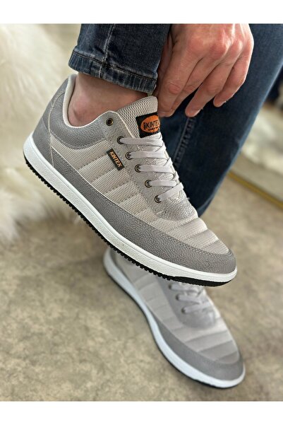 Nstil Günlük Erkek Gri Sneaker Bağcıklı Dikişli Hafif Rahat Fileli Hava Alabilen Spor Ayakkabı 013