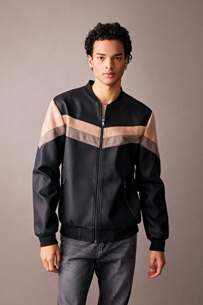 DeFacto Su I?tici Slim Fit Kolej Yaka Bomber Ceket Suni Deri Mont U3851az23wn
