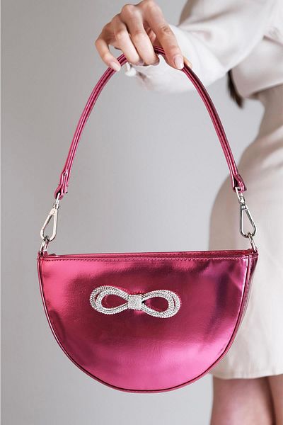 Mio Gusto Fuchsia Color Bow Detailed Women's Hand and Shoulder Bag