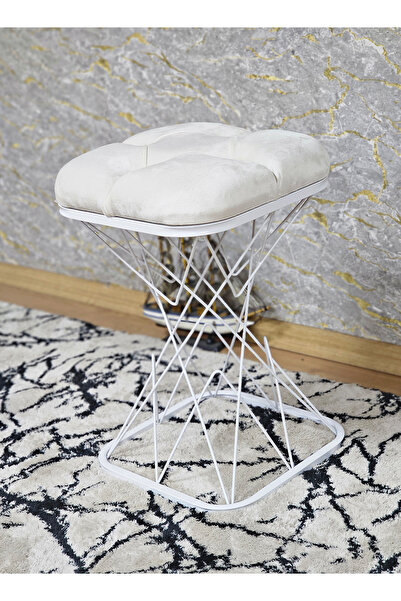 ZAFİR Kare Beyaz Boyalı Krem Puf Oturak - Bench - Ayak Ucu Oturak - Tabure - ...