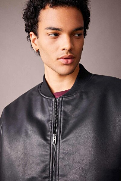 DeFacto Oversize Fit Kolej Yaka Bomber Suni Deri Mont A0543ax23wn