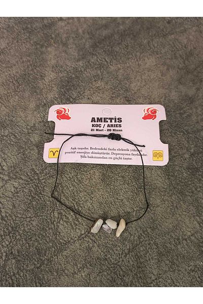 Mos Tespih Amethyst Aries Zodiac Natural Stone Bracelet