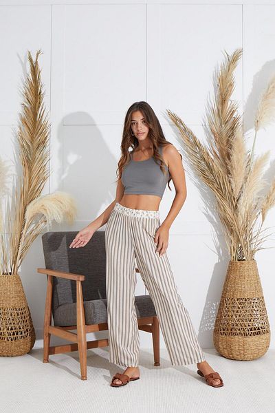 Sevim Set pijama 3 piese Croplu pentru damă, bej C8T2N551