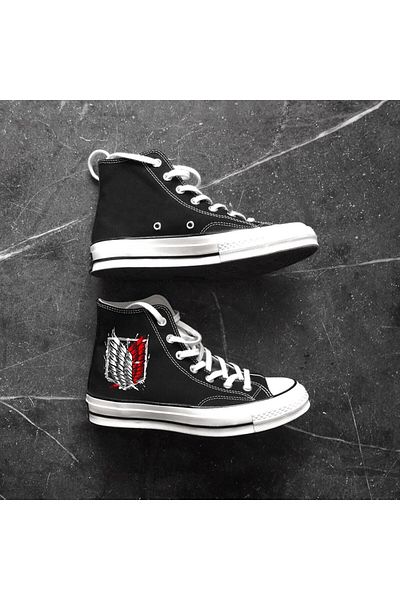 Touz Sphera Attack on Titan Printed Black Canvas Shoes