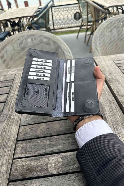 Luxetti Genuine Leather Anthracite Wallet with Phone Compartment