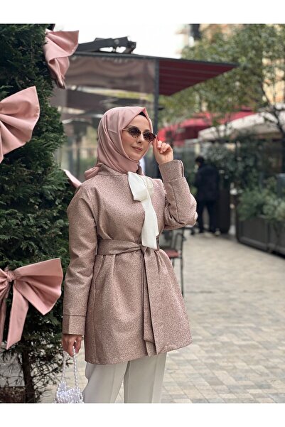 Hürre Simli Brokar Kuşaklı Ceket