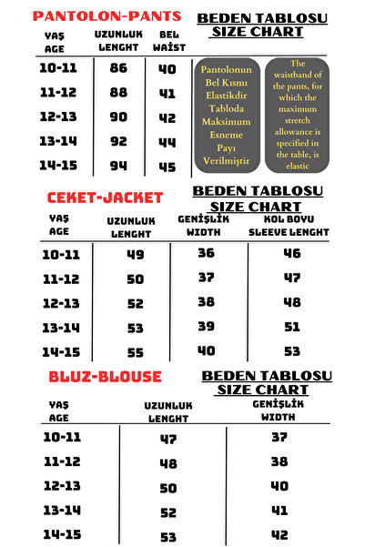 Asortik Kids Young Girl's Shirt - Skinny Leg Trousers - Jacket Combination Three Piece Set Set