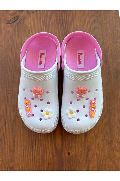 Pomidik Γυναικεία Αξεσουάρ Daisy Διπλή Σόλα Κλειστή Μπροστινή Παντόφλες Eva Ροζ Λευκό
