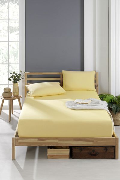 INTER Z Cotton Ranforce Fabric Elastic Fitted Pillow Sheet Set (single) Yellow