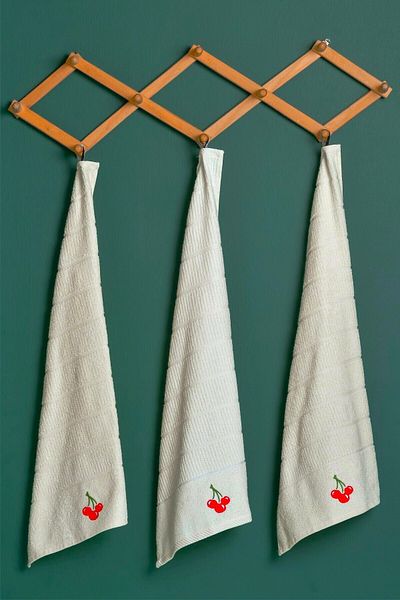 Ellia Soft Set de 3 prosoape de bucătărie cu broderie de cireșe