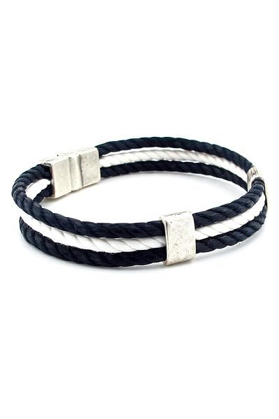 Solfera Navy Blue White Braid Rope Three Rows Men's Bracelet M045B