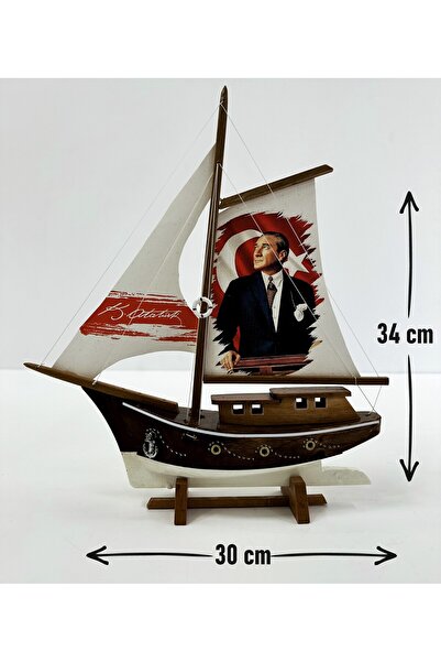 AYHAN KOTRA Atatürk Ve Anıtkabir Baskılı Bez Yelkenli, Ahşap Maket Gemi Modeli Ev, Ofis Hediye Ve Aksesuar