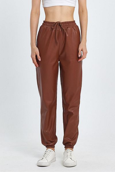 Ceylen Γυναικείο δερμάτινο παντελόνι Jogger με ελαστική μέση και πόδι