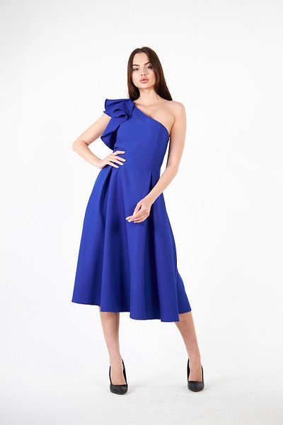 Ceylen Rochie de seară midi cu volane cu un singur umăr - mânecă plisată