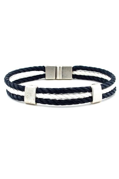 Solfera Navy Blue White Braid Rope Three Rows Men's Bracelet M045B