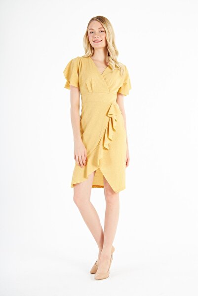 Ceylen Kruvaze Yakalı Anvelop Mini Elbise