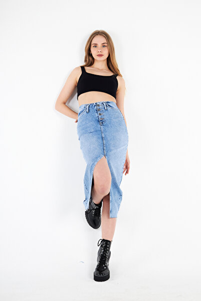 cracpot NEW SEASON Önü Yırtmaçlı Cotton Etek