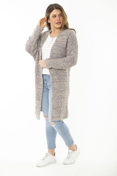 Şans Women's Large Size Lilac Thick Knitwear Cardigan 65N37170