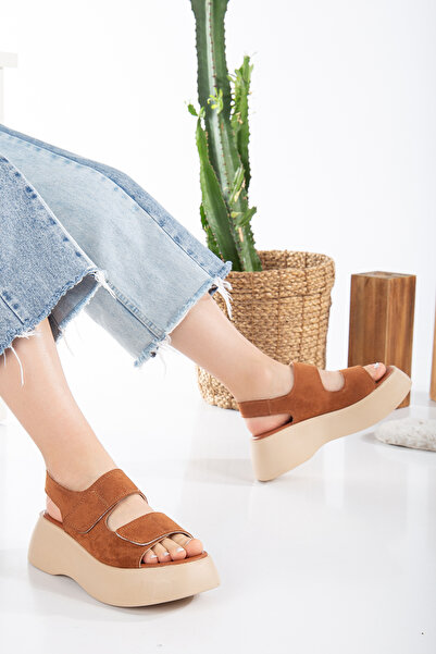 Dicle Stil Sandale Gia Velcro cu toc din piele intoarsa maro
