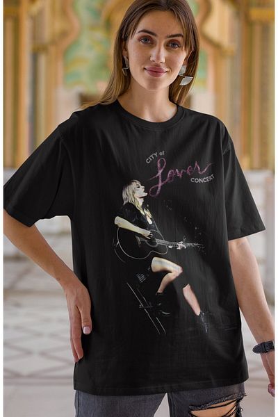 Fuddy Moda Tricou cu imprimeu Concert Taylor Swift, tricou unisex oversize City Of Lover Concert cu text