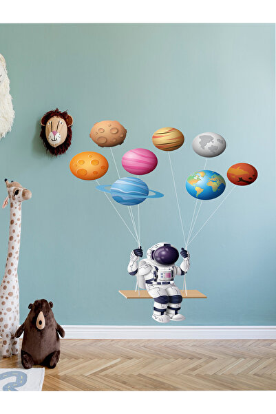 MAARS Bebek Çocuk Odası Gezegen Balonlu Salıncakta Sallanan Astronot, Cam, as...