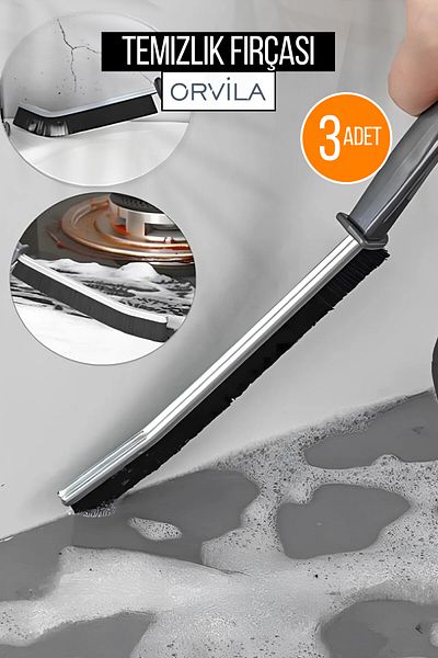 Orvila 3-Piece Fine Detailed Cleaning Brush| Narrow Corner Bristle Handle Brush Bathroom Kitchen 23 Cm
