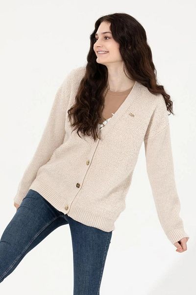 U.S. Polo Assn. Γυναικεία πλεκτή ζακέτα Cream Melange