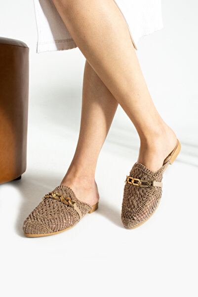 STOCON Дамски дантелени бродирани домашни чехли с верижки, детайлни външни чехли с верижки Stc439