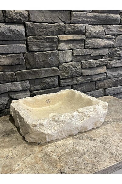 Polen Stone Doğal Taş Traverten Doğal Taş Patlatma / Kaya Model Lavabo 43x37x12