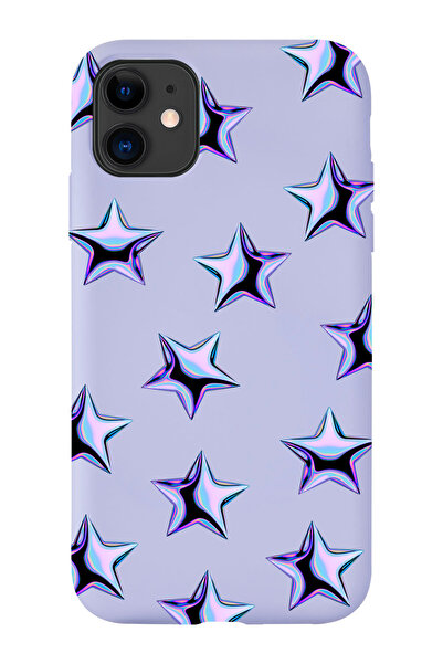 shoptocase Iphone 11 Uyumlu Mor Yıldızlar Desenli Lansman Silikon Telefon Kılıfı