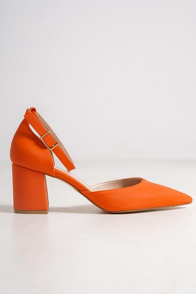 Modabuymus Rebone Orange Ankle Strap Stiletto Thick Heeled Shoes