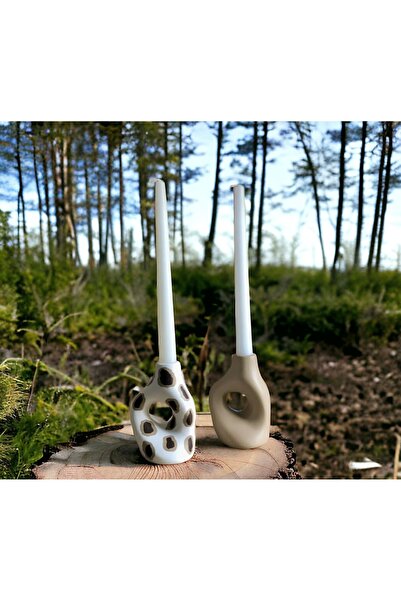 evdeki atölyem 2’li Leopar desenli & Bej 8x14 cm şamdan mumluk