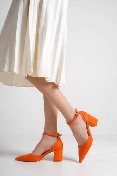 Modabuymus Rebone Orange Ankle Strap Stiletto Thick Heeled Shoes