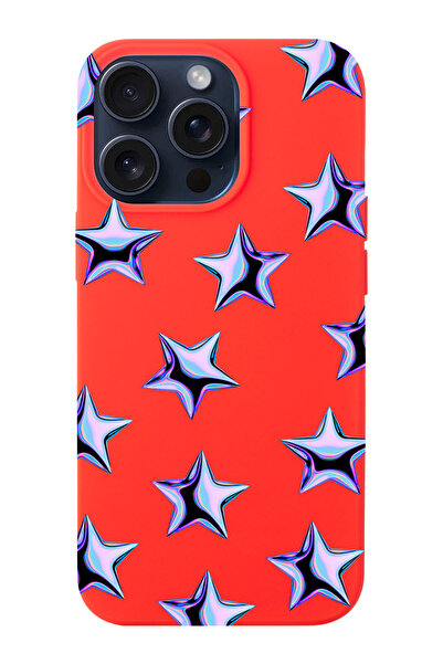 shoptocase iPhone 15 Pro Max Compatible Purple Stars Patterned Launch Silicone Phone Case