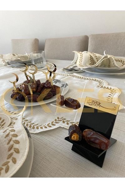 MODAT Gold and black dates 6 pieces dates plate Ramadan Ramadan ornament dates presentation table decoration delight bowl