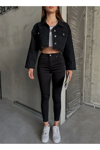 Laluvia Schwarze Jeanshose aus Lycra mit hoher Taille und engem Bein