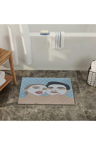Rugs Modern Halı Μοντέρνα διακοσμητική πατάκι μπάνιου με θέμα μπλε μπεζ ανδρικό και γυναικείο πορτρέτο 90×60