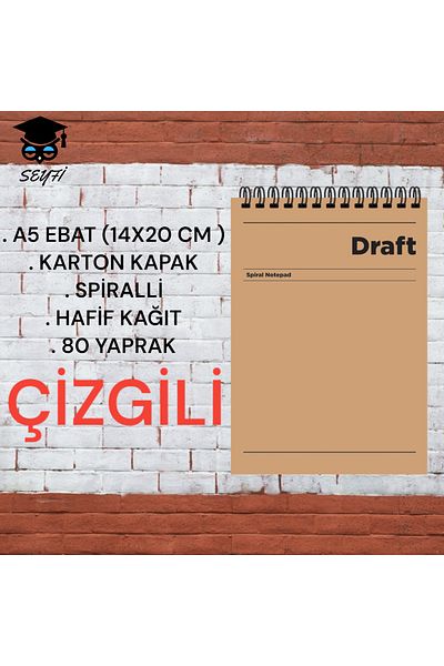 SEYFİKİRTASİYE A5 14x20 Cm Striped 80 Sheets Top Opening Cardboard Cover Wire Light Paper 1. Dough Perforation Draft Ser