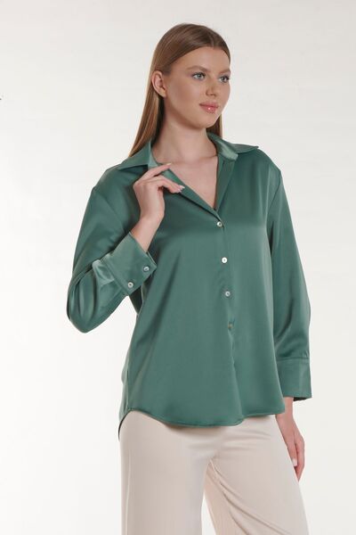 SOLİLDE Green Satin Shirt