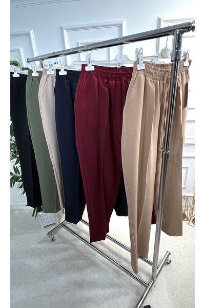 Aşkı Endam Large Size Charm Imported Slinky Trousers with Elastic Waist and Side Pockets - Black