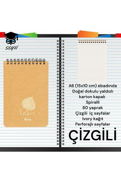 SEYFİKİRTASİYE A6 (10X15 cm) STRIPED 80 SHEETS TOP WIRE LEADBOOK CARTON COVER CREAM COLOR PAPER 1.PASTRY NOTEBOOK